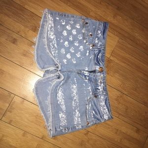 low rise frayed jean shorts